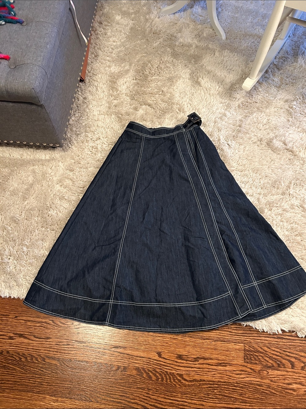 Pilcro Dark Indigo Denim A-Line Midi Skirt with Contrast Stitching - Picture 6 of 6